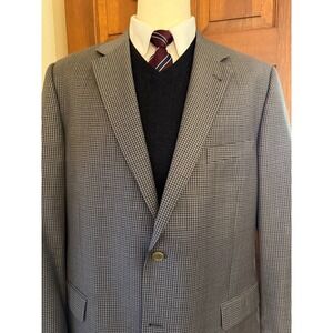 Turnbury Wool Sport Coat Mens 46L Beige/ Navy Check‎ Two-Button Blazer Jacket